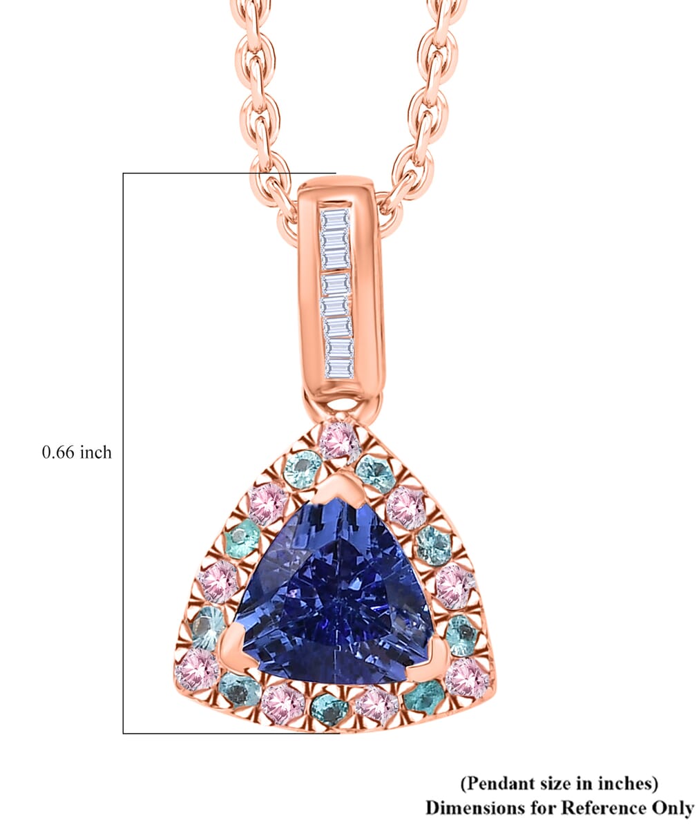 Luxoro Premium Tanzanite, Paraiba Tourmaline, Natural Pink and White Diamond I2 1.00 ctw Atlantis Crown Pendant Necklace in 10K Rose Gold 20 Inches image number 5