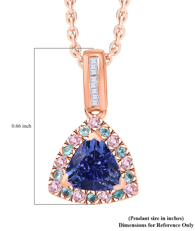 Luxoro Premium Tanzanite, Paraiba Tourmaline, Natural Pink and White Diamond I2 1.00 ctw Atlantis Crown Pendant Necklace in 10K Rose Gold 20 Inches