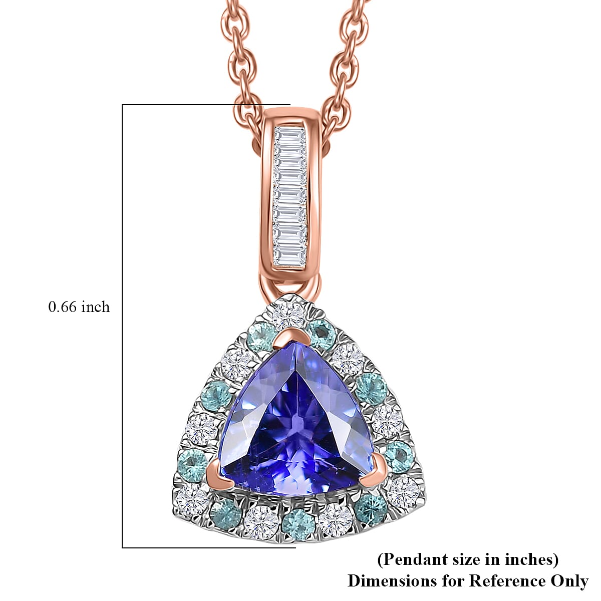Luxoro Premium Tanzanite, Paraiba Tourmaline, Natural Pink and White Diamond I2 1.00 ctw Atlantis Crown Pendant Necklace in 10K Rose Gold 20 Inches