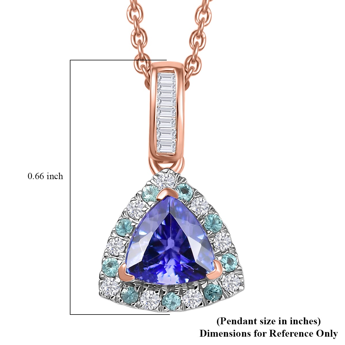 Luxoro Premium Tanzanite, Paraiba Tourmaline, Natural Pink and White Diamond I2 1.00 ctw Atlantis Crown Pendant Necklace in 10K Rose Gold 20 Inches image number 6