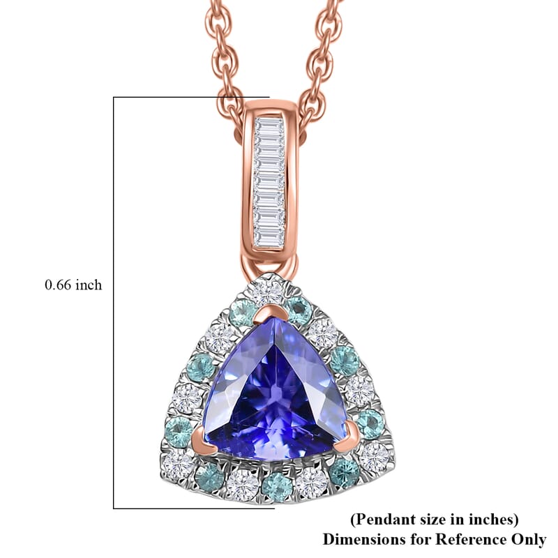 Luxoro Premium Tanzanite, Paraiba Tourmaline, Natural Pink and White Diamond I2 1.00 ctw Atlantis Crown Pendant Necklace in 10K Rose Gold 20 Inches