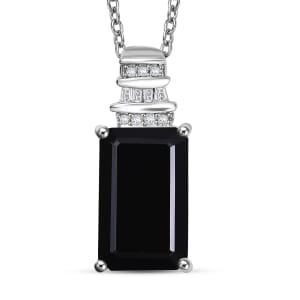Thai Black Spinel and White Zircon 10.15 ctw Black Hole Boom Pendant Necklace 20 Inches in Stainless Steel 