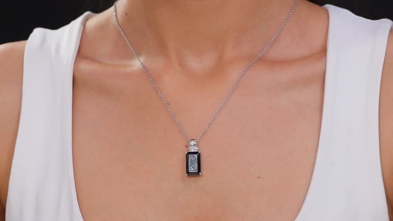 Thai Black Spinel and White Zircon 10.15 ctw Black Hole Boom Pendant Necklace 20 Inches in Stainless Steel