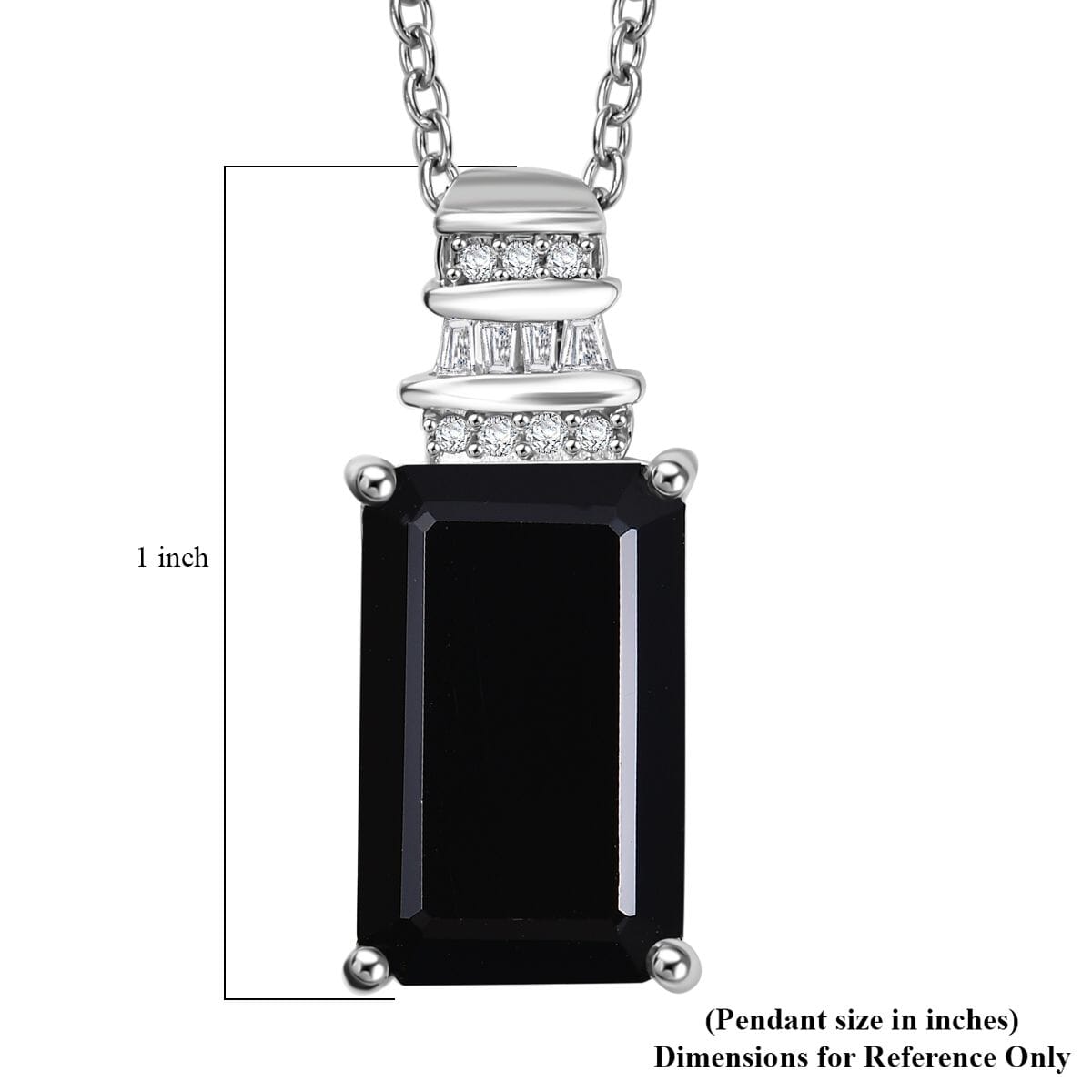 Thai Black Spinel and White Zircon 10.15 ctw Black Hole Boom Pendant Necklace 20 Inches in Stainless Steel  image number 6