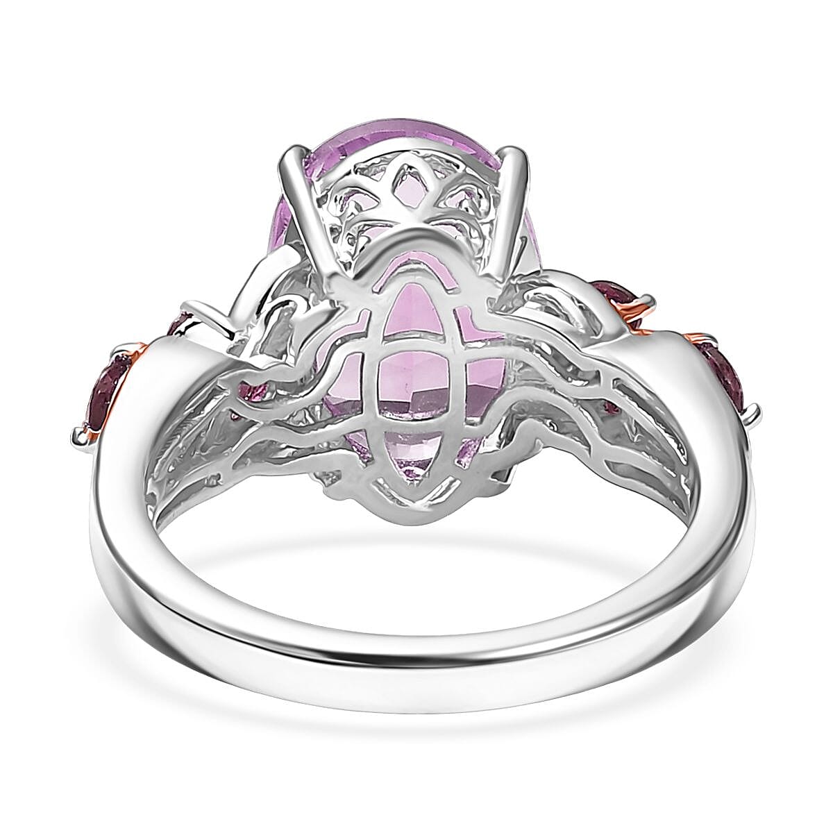 Set of 3 Karis Rose De France Amethyst and Orissa Rhodolite Garnet 16.50 ctw Earrings, Ring (Size 7.00), Pendant in 18K RG Plated and Platinum Bond with Stainless Steel Necklace 20 Inches image number 5
