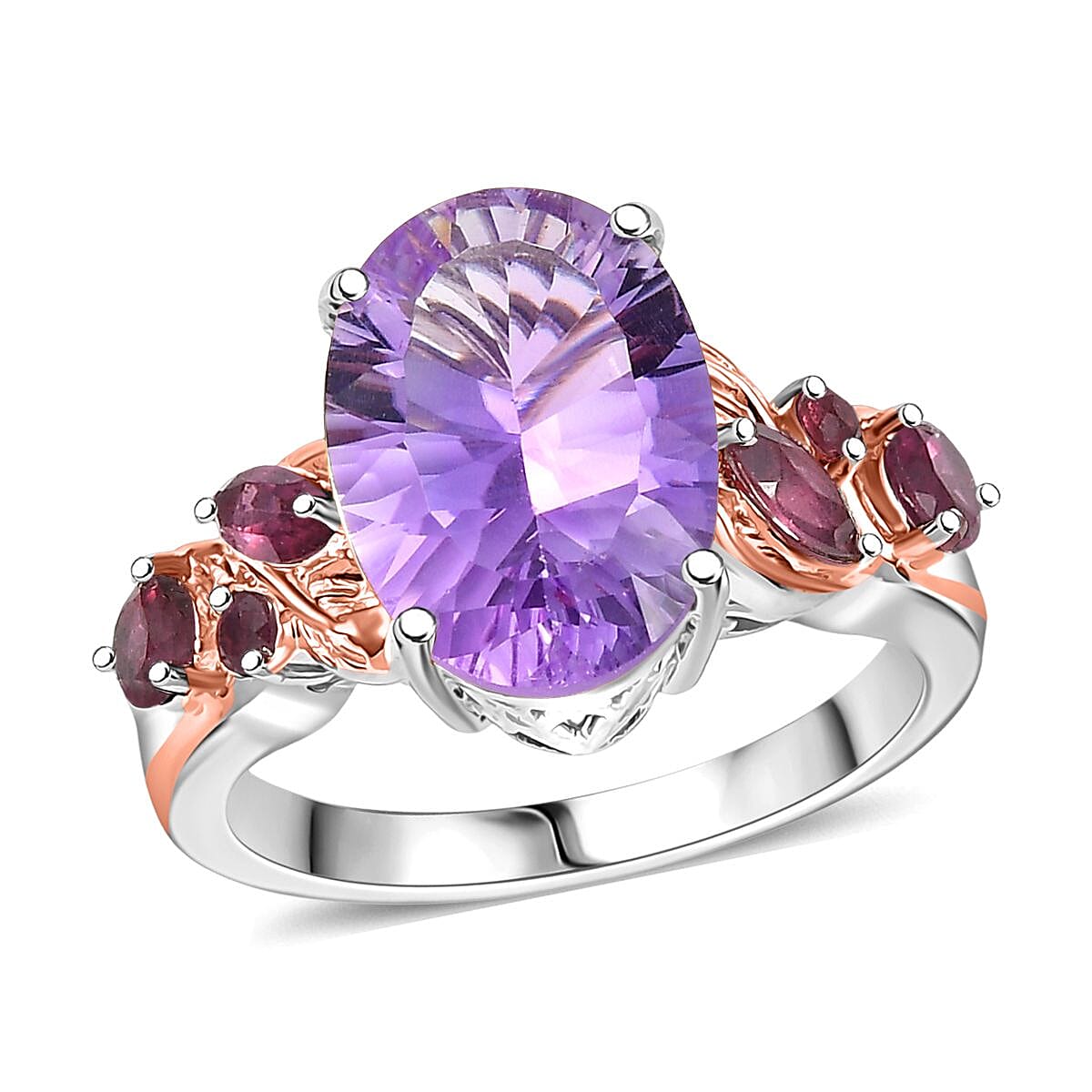 Set of 3 Karis Rose De France Amethyst and Orissa Rhodolite Garnet 16.50 ctw Earrings, Ring (Size 10.00), Pendant in 18K RG Plated and Platinum Bond with Stainless Steel Necklace 20 Inches image number 3