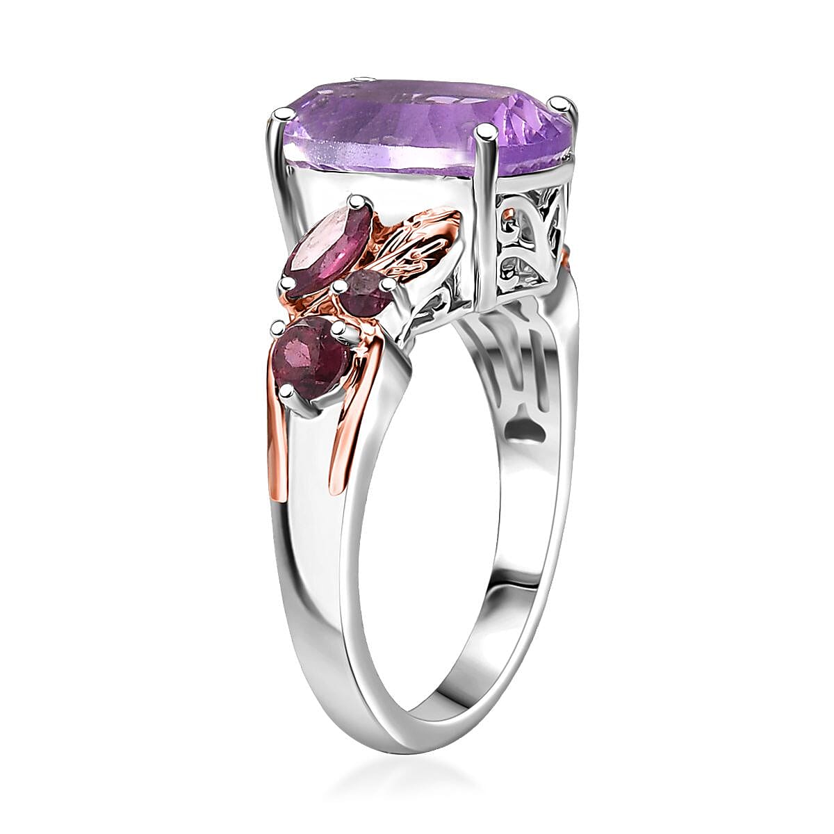 Set of 3 Karis Rose De France Amethyst and Orissa Rhodolite Garnet 16.50 ctw Earrings, Ring (Size 10.00), Pendant in 18K RG Plated and Platinum Bond with Stainless Steel Necklace 20 Inches image number 4