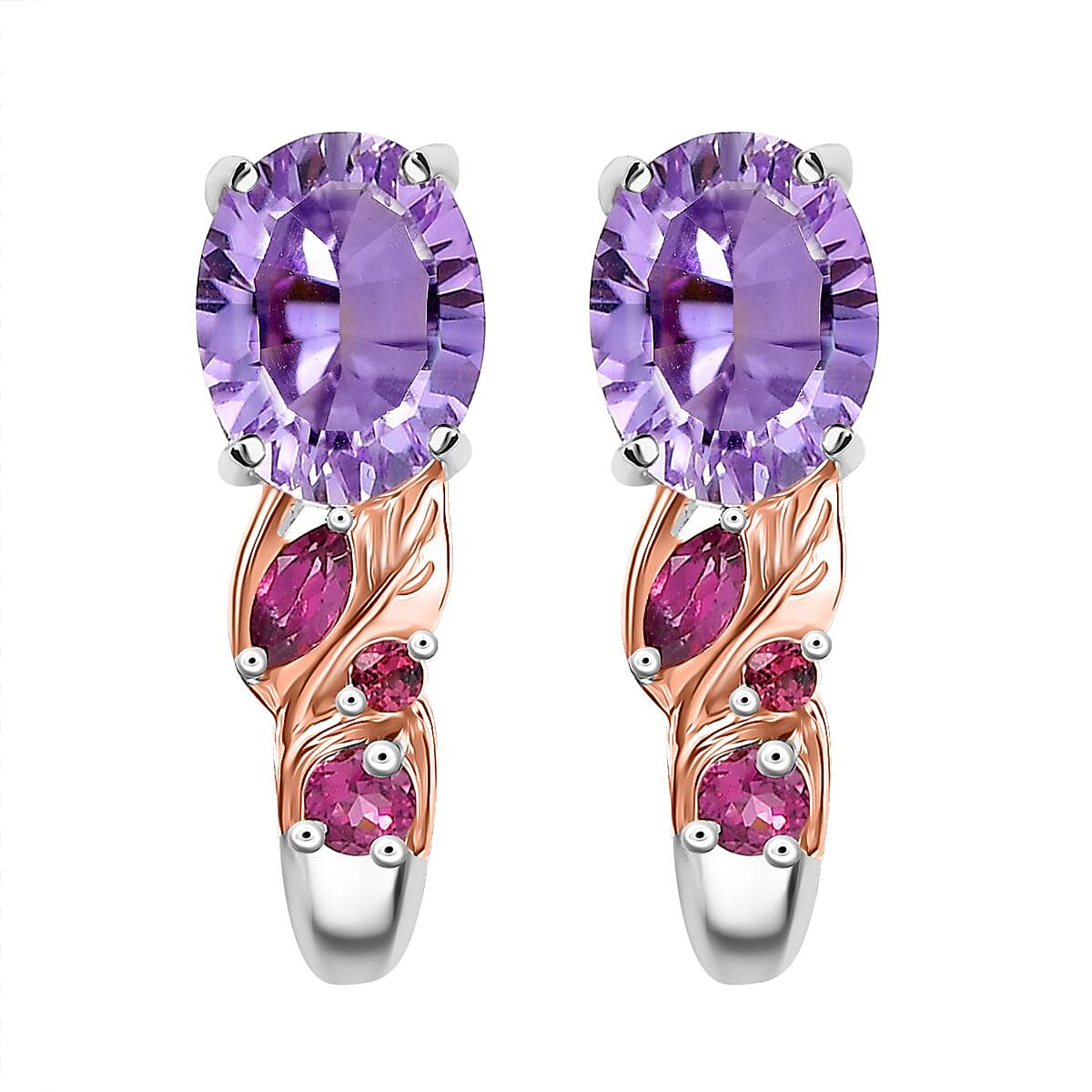 Set of 3 Karis Rose De France Amethyst and Orissa Rhodolite Garnet 16.50 ctw Earrings, Ring (Size 10.00), Pendant in 18K RG Plated and Platinum Bond with Stainless Steel Necklace 20 Inches image number 8