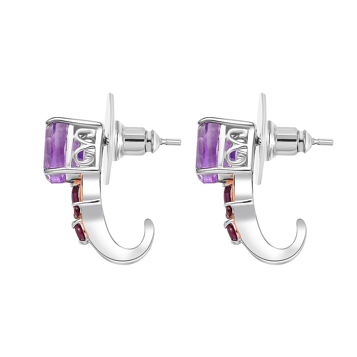 Set of 3 Karis Rose De France Amethyst and Orissa Rhodolite Garnet 16.50 ctw Earrings, Ring (Size 10.00), Pendant in 18K RG Plated and Platinum Bond with Stainless Steel Necklace 20 Inches image number 9