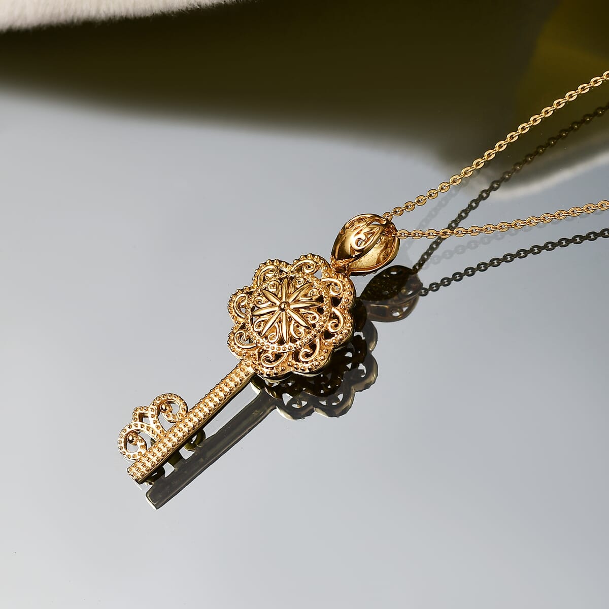 D'Joy Passport to Turkey Art of Key Pendant Necklace in 18K Vermeil Yellow Gold Over Sterling Silver 5.30 Grams 20 Inches image number 1