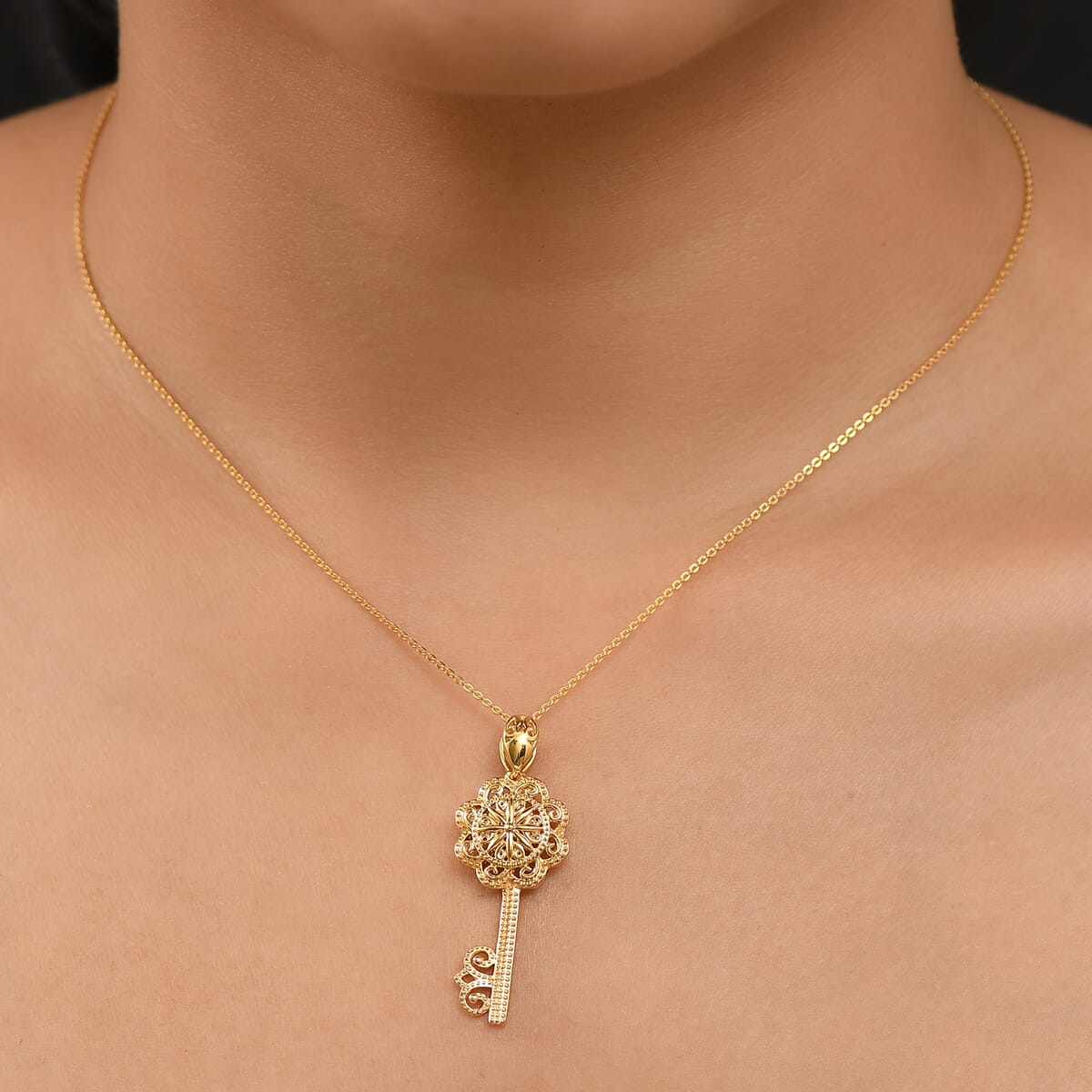 D'Joy Passport to Turkey Art of Key Pendant Necklace in 18K Vermeil Yellow Gold Over Sterling Silver 5.30 Grams 20 Inches image number 2