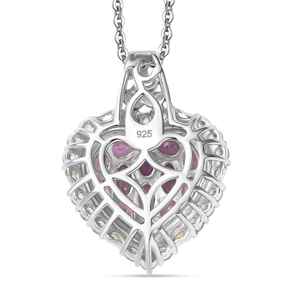 Ilakaka Hot Pink Sapphire (FF) and White Zircon 4.35 ctw Blushing Heart Pendant Necklace in 18K Vermeil YG and Rhodium Over Sterling Silver 20 Inches image number 4