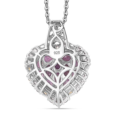 D'Joy Ilakaka Hot Pink Sapphire (FF) and White Zircon 4.35 ctw Blushing Heart Pendant Necklace in 18K Vermeil YG and Rhodium Over Sterling Silver 20 Inches