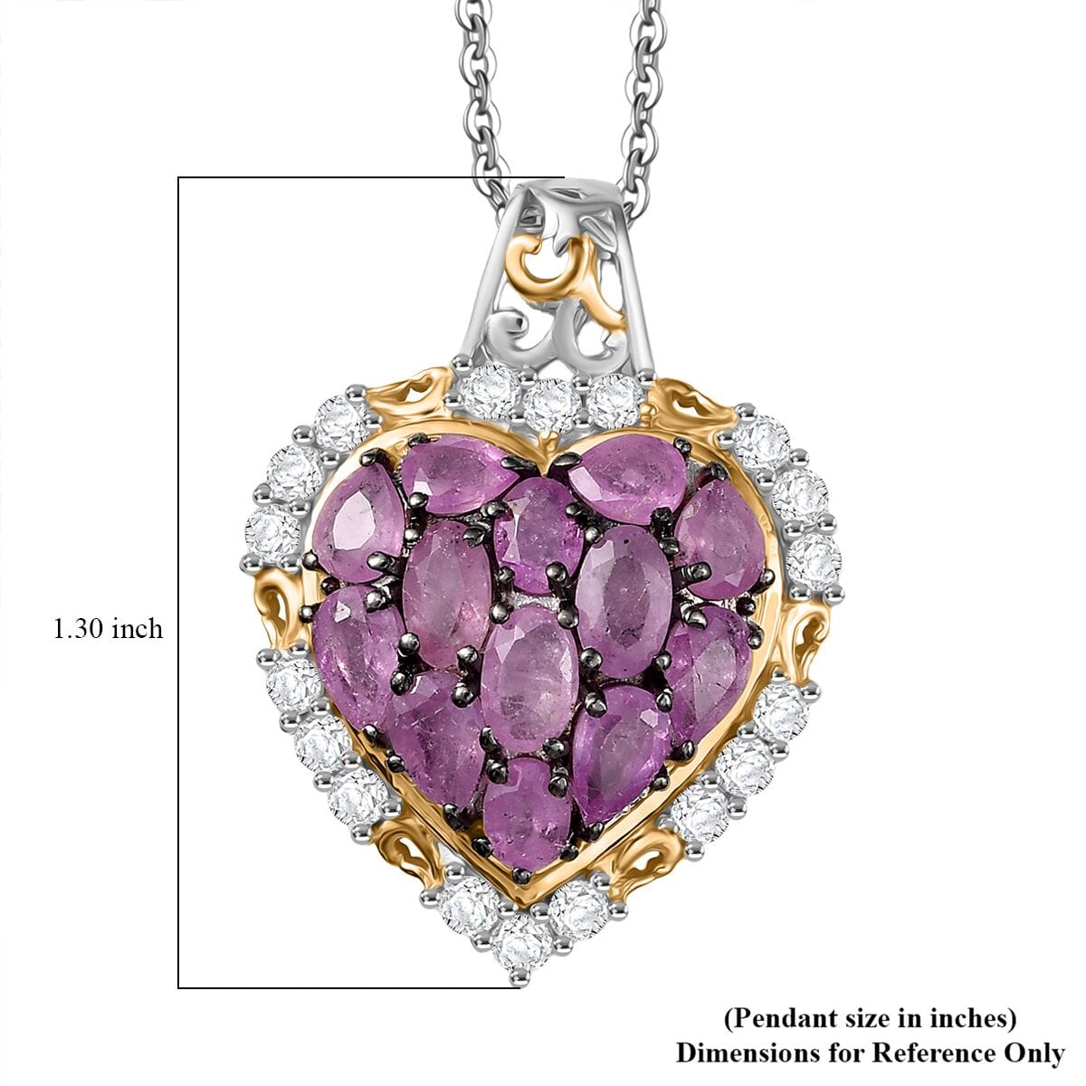 Ilakaka Hot Pink Sapphire (FF) and White Zircon 4.35 ctw Blushing Heart Pendant Necklace in 18K Vermeil YG and Rhodium Over Sterling Silver 20 Inches image number 5