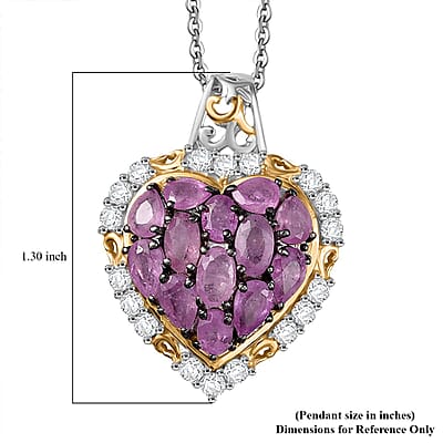 D'Joy Ilakaka Hot Pink Sapphire (FF) and White Zircon 4.35 ctw Blushing Heart Pendant Necklace in 18K Vermeil YG and Rhodium Over Sterling Silver 20 Inches