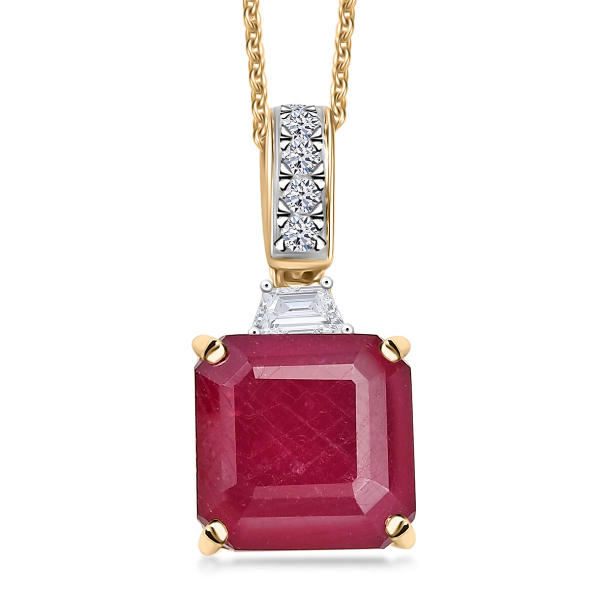Luxuriant Diamond 10K Yellow Gold  AAA  Niassa Ruby(7.23 ct) , Lab Grown Diamond Necklace, Gold Wt 1.56g, 7.63 ctw image number 0