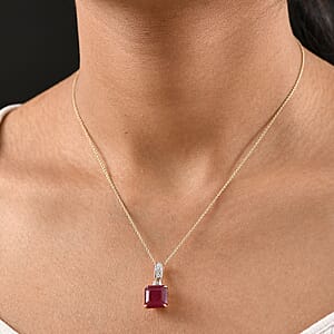 AAA Niassa Ruby (FF) and Luxuriant Lab Grown Diamond E-F VS 10.40 ctw Pendant Necklace in 10K Yellow Gold 20 Inches