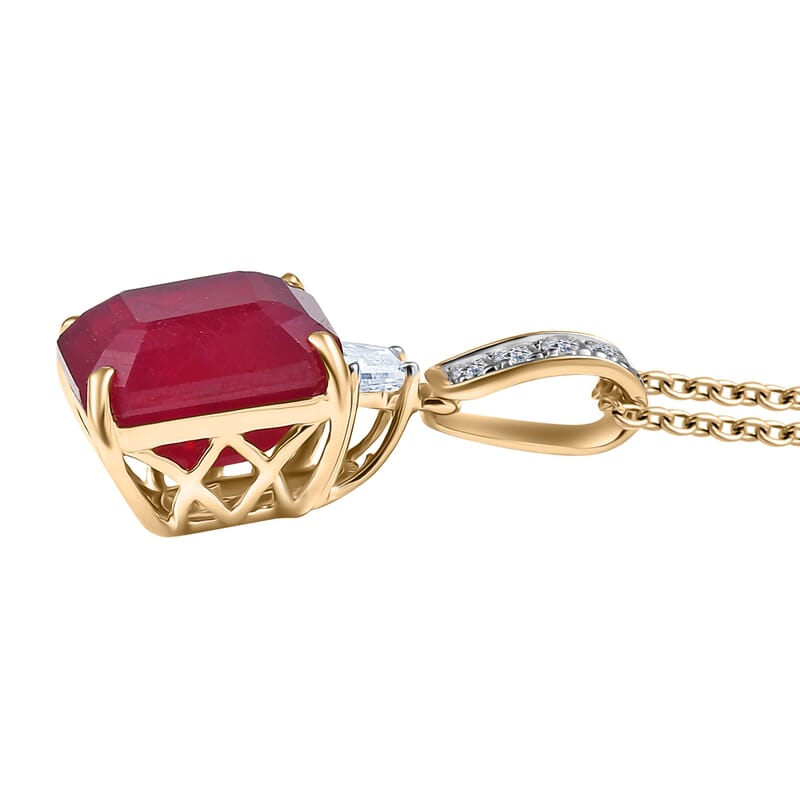 AAA Niassa Ruby (FF) and Luxuriant Lab Grown Diamond E-F VS 10.40 ctw Pendant Necklace in 10K Yellow Gold 20 Inches