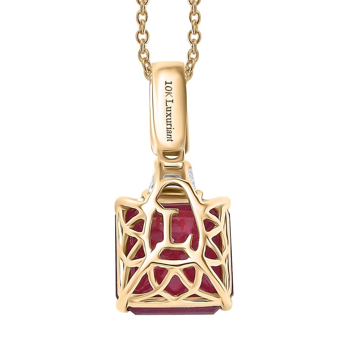 AAA Niassa Ruby (FF) and Luxuriant Lab Grown Diamond E-F VS 10.40 ctw Pendant Necklace in 10K Yellow Gold 20 Inches
