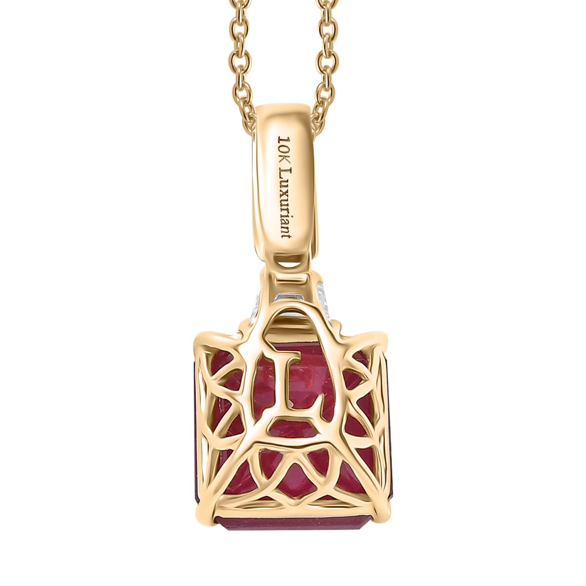 Luxuriant Diamond 10K Yellow Gold  AAA  Niassa Ruby(7.23 ct) , Lab Grown Diamond Necklace, Gold Wt 1.56g, 7.63 ctw image number 4