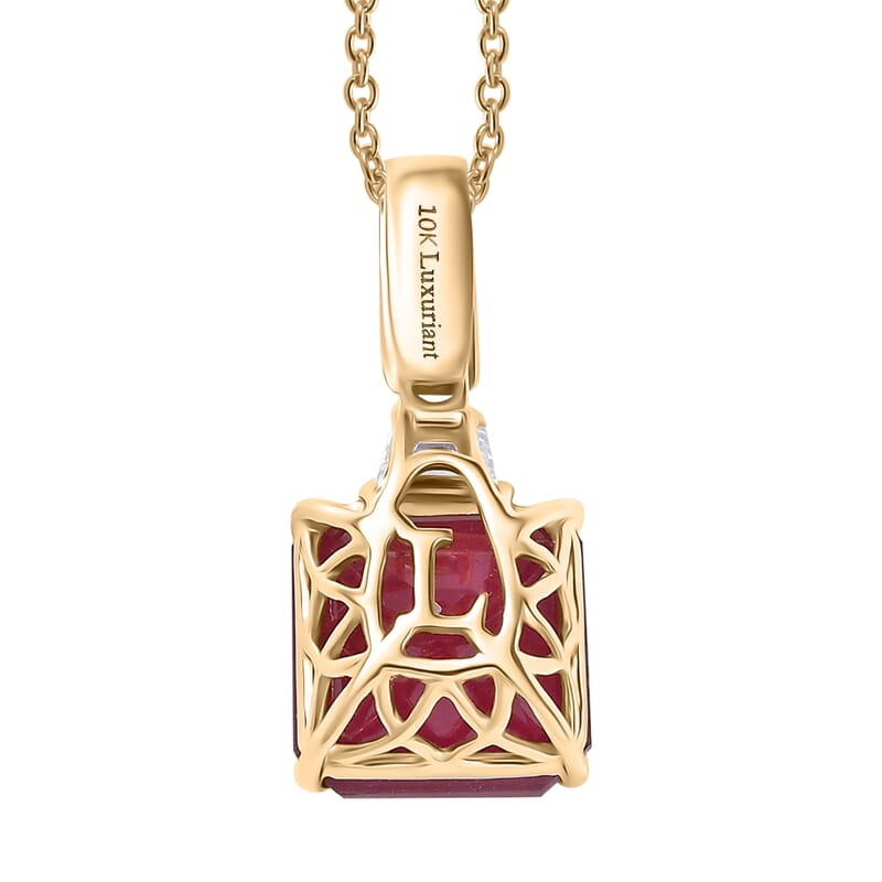AAA Niassa Ruby (FF) and Luxuriant Lab Grown Diamond E-F VS 10.40 ctw Pendant Necklace in 10K Yellow Gold 20 Inches