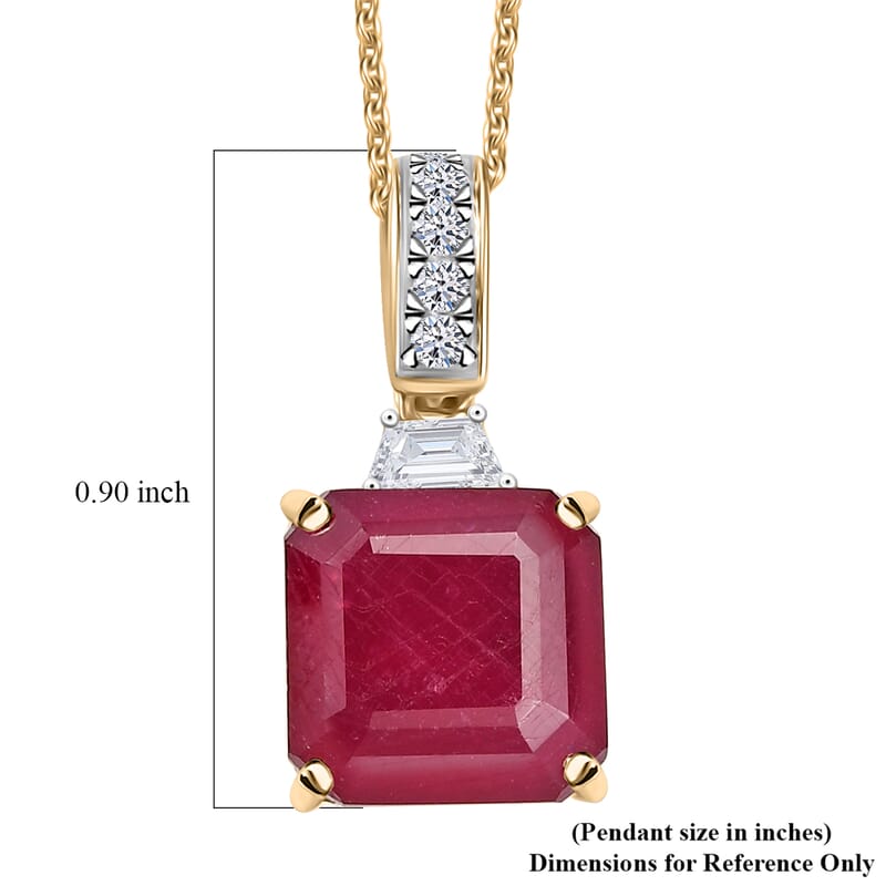 AAA Niassa Ruby (FF) and Luxuriant Lab Grown Diamond E-F VS 10.40 ctw Pendant Necklace in 10K Yellow Gold 20 Inches