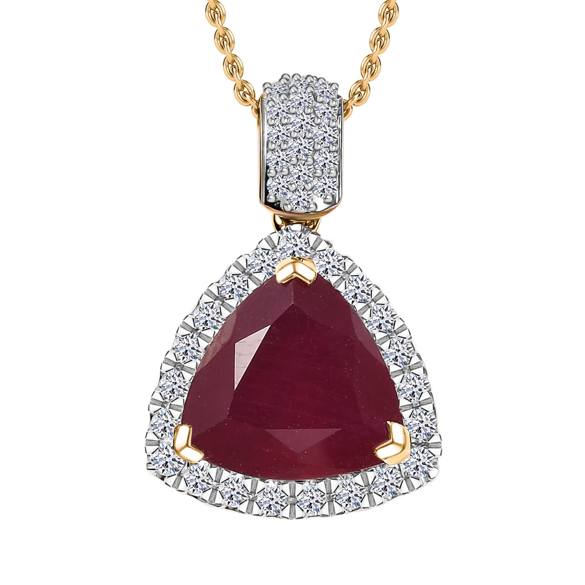 Certified and Appraised Luxuriant Diamond 10K Yellow Gold  AAA  Niassa Ruby(6.44 ct) , Lab Grown Diamond Necklace, Gold Wt 2.23 g, 7.10 ctw image number 0