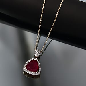 AAA Niassa Ruby (FF) and Luxuriant Lab Grown Diamond E-F VS 7.10 ctw Pendant Necklace in 10K Yellow Gold 20 Inches