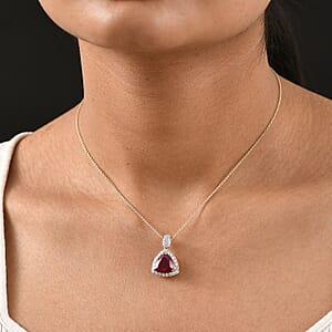 AAA Niassa Ruby (FF) and Luxuriant Lab Grown Diamond E-F VS 7.10 ctw Pendant Necklace in 10K Yellow Gold 20 Inches
