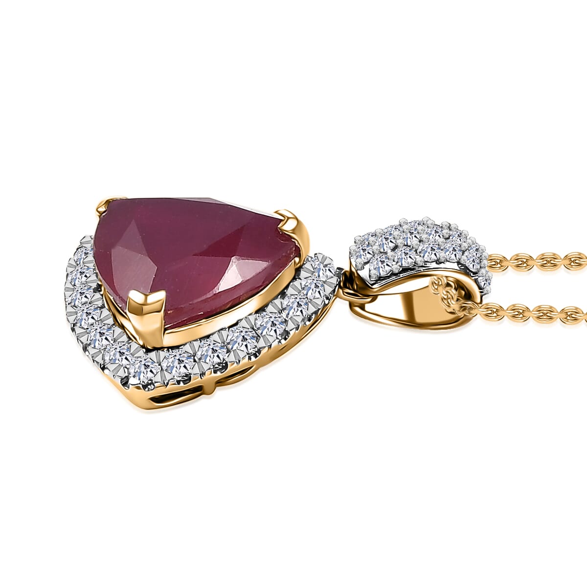 Certified and Appraised Luxuriant Diamond 10K Yellow Gold  AAA  Niassa Ruby(6.44 ct) , Lab Grown Diamond Necklace, Gold Wt 2.23 g, 7.10 ctw image number 3