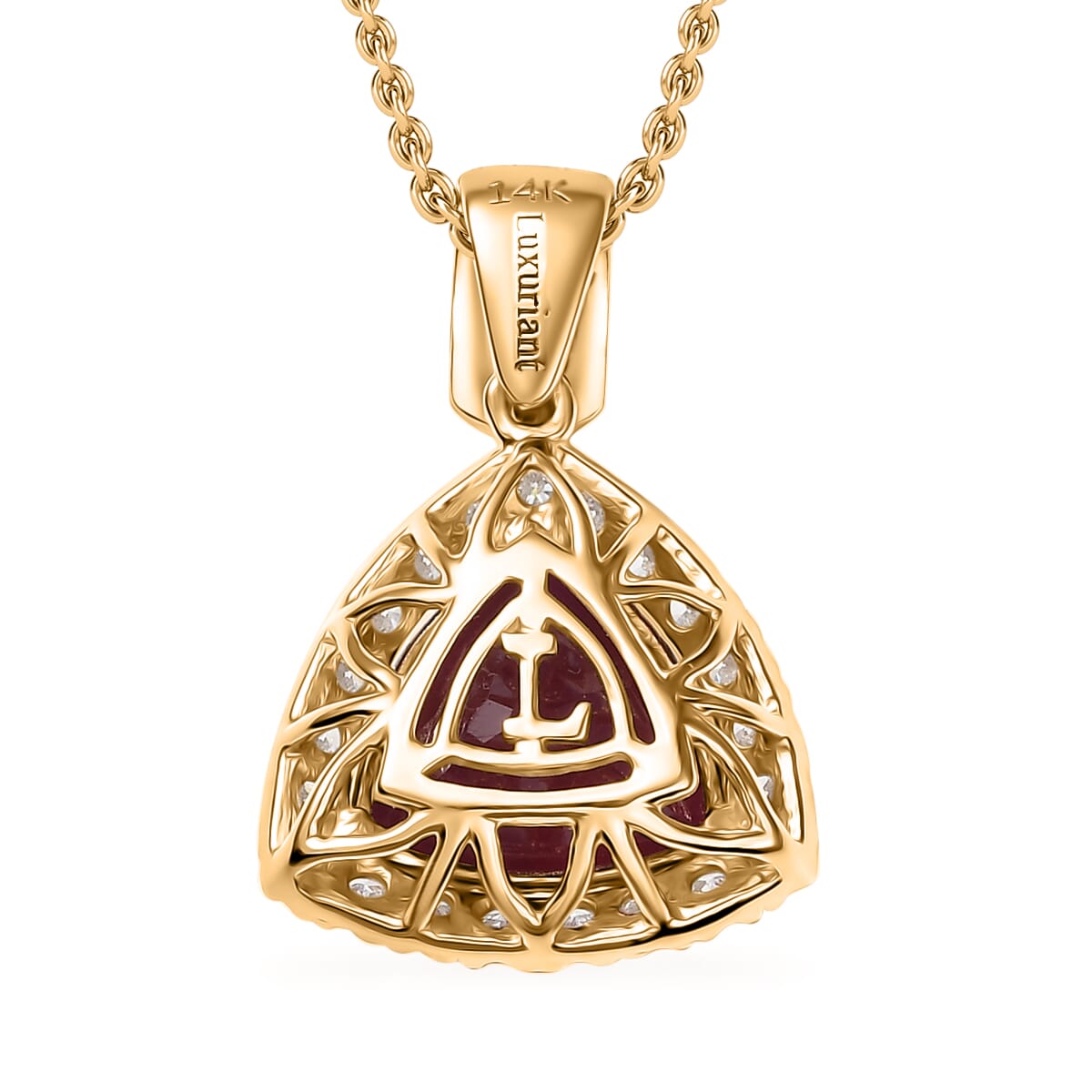 Certified and Appraised Luxuriant Diamond 10K Yellow Gold  AAA  Niassa Ruby(6.44 ct) , Lab Grown Diamond Necklace, Gold Wt 2.23 g, 7.10 ctw image number 4