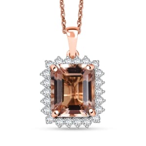 Certified & Appraised Luxoro AAA Marropino Morganite and G-H I2 Diamond 6.43 ctw Pendant Necklace in 10K Rose Gold 20 Inches (Del. in 10-15 Days)