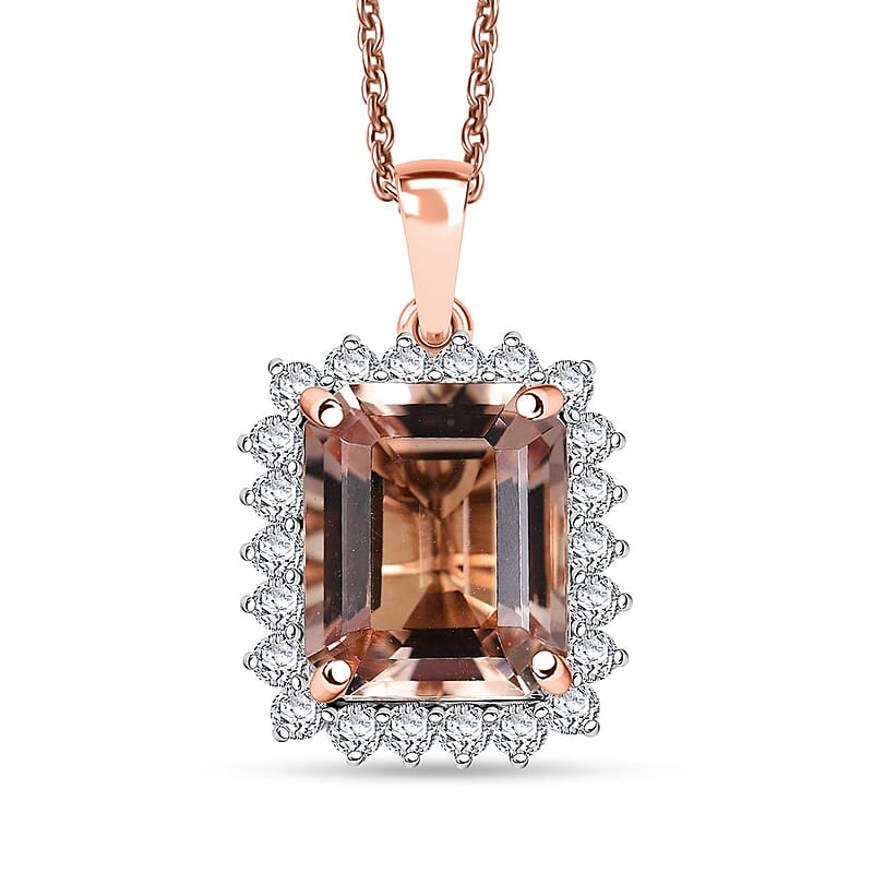 Certified & Appraised Luxoro AAA Marropino Morganite and G-H I2 Diamond 6.40 ctw Pendant Necklace in 10K Rose Gold 20 Inches