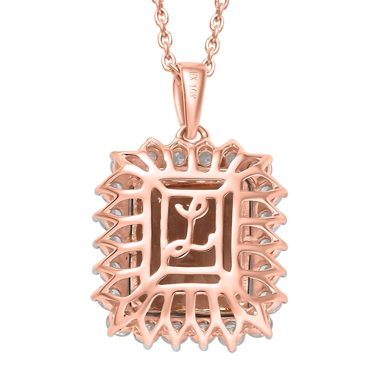 Certified & Appraised Luxoro AAA Marropino Morganite and G-H I2 Diamond 6.43 ctw Pendant Necklace in 10K Rose Gold 20 Inches (Del. in 10-15 Days) image number 4