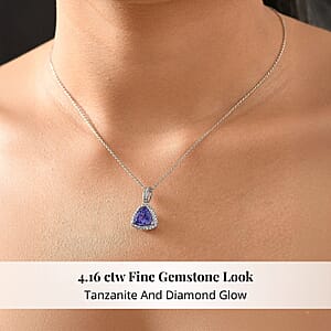 Certified & Appraised Rhapsody AAAA Tanzanite and E-F VS Diamond 4.16 ctw Pendant Necklace in 950 Platinum (20 Inches) (Del. in 10-15 Days)