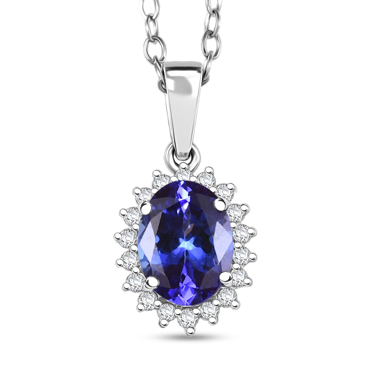 Certified & Appraised Rhapsody AAAA Tanzanite and E-F VS Diamond 1.76 ctw Sunburst Pendant Necklace in 950 Platinum 20 Inches (Del. in 10-15 Days) image number 0