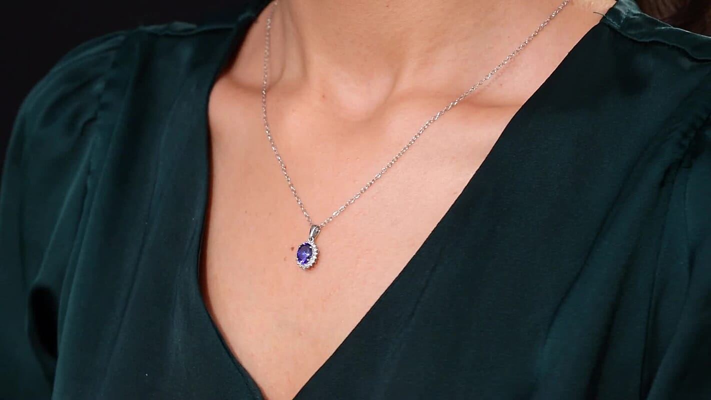 Certified & Appraised Rhapsody AAAA Tanzanite and E-F VS Diamond 1.76 ctw Sunburst Pendant Necklace in 950 Platinum 20 Inches (Del. in 10-15 Days)
