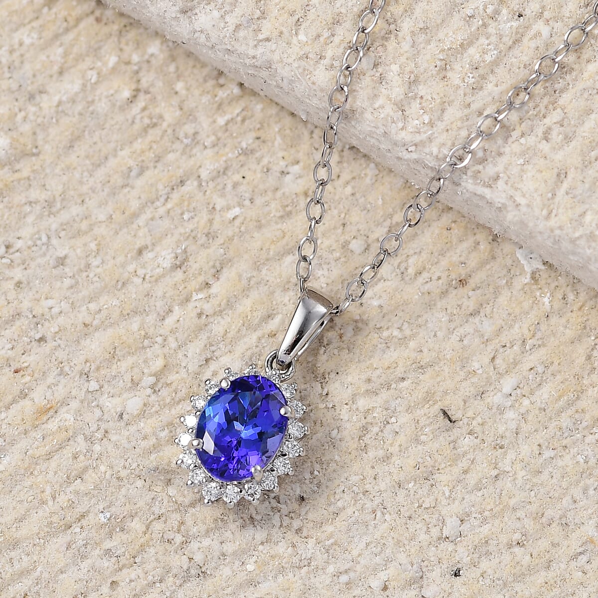 Certified & Appraised Rhapsody AAAA Tanzanite and E-F VS Diamond 1.76 ctw Sunburst Pendant Necklace in 950 Platinum 20 Inches (Del. in 10-15 Days) image number 1