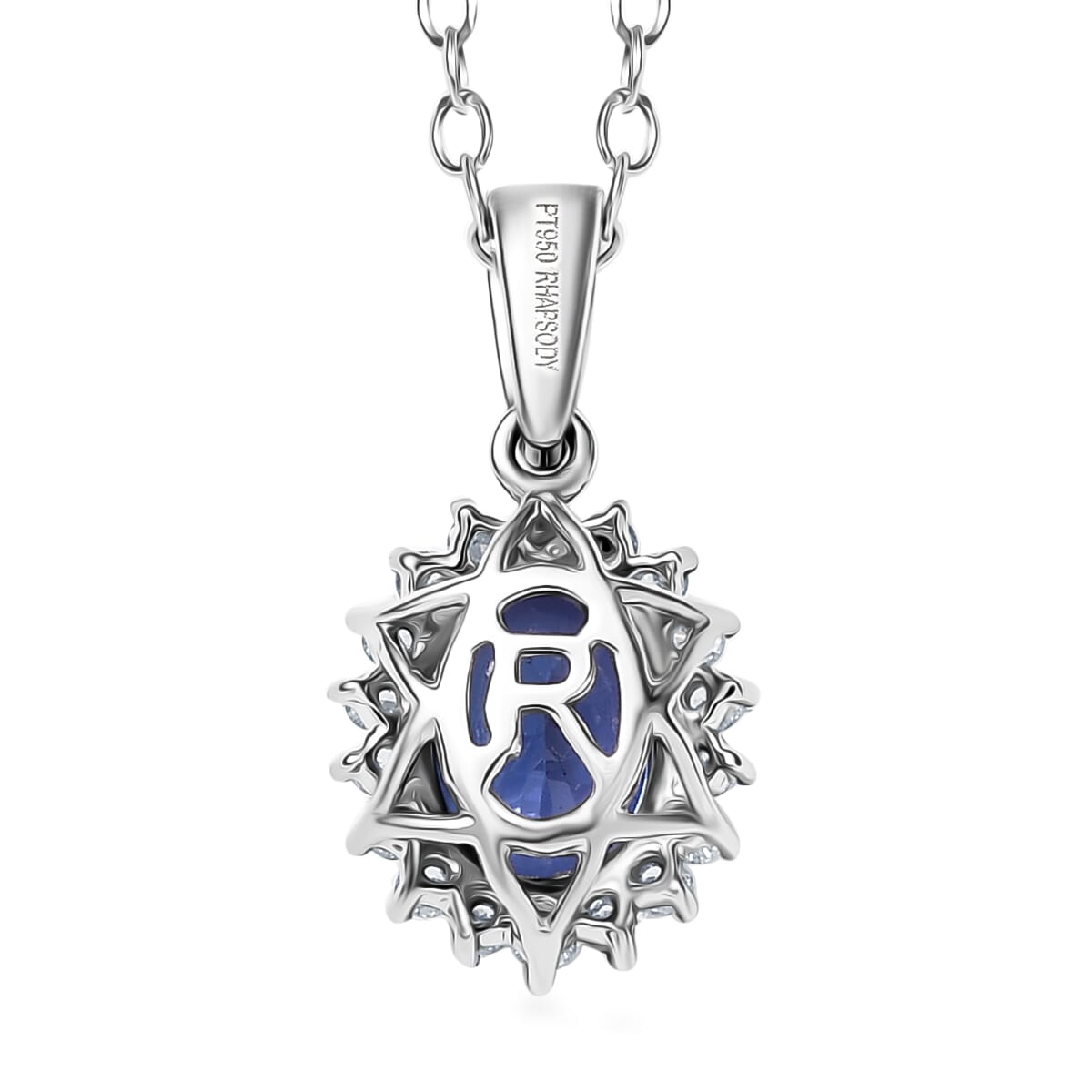 Certified & Appraised Rhapsody AAAA Tanzanite and E-F VS Diamond 1.76 ctw Sunburst Pendant Necklace in 950 Platinum 20 Inches (Del. in 10-15 Days) image number 4