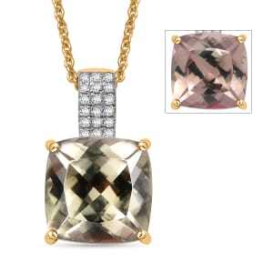 Certified & Appraised Luxoro AAA Turkizite and G-H I2 Diamond 5.85 ctw Pendant Necklace in 14K Yellow Gold 20 Inches (Del. in 10-15 Days)