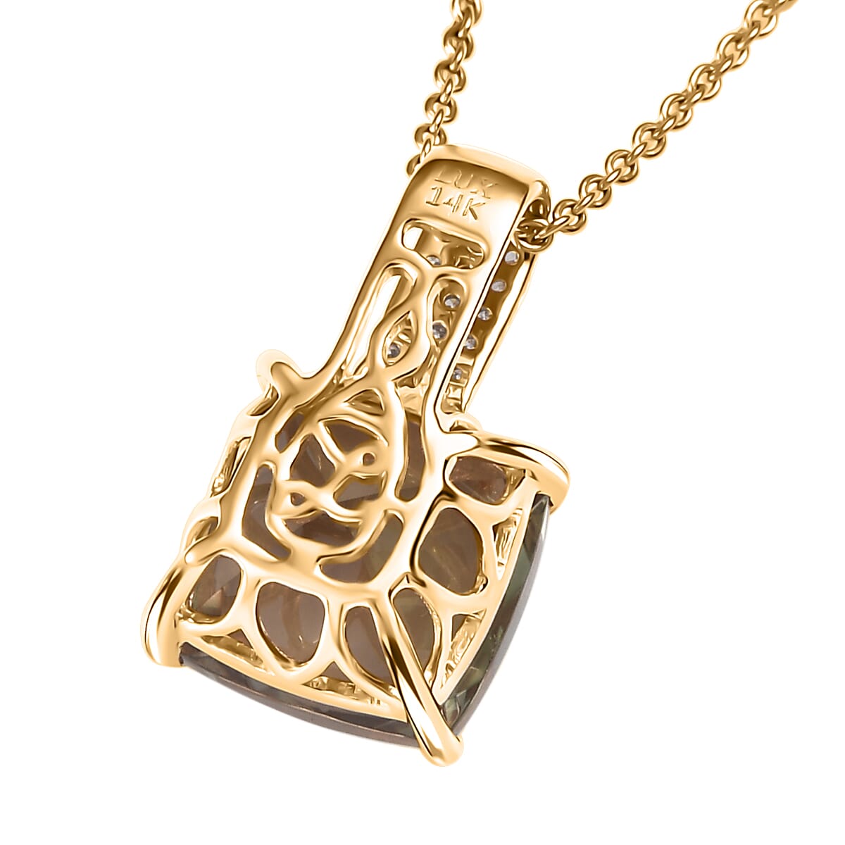 Certified & Appraised Luxoro AAA Turkizite and G-H I2 Diamond 5.85 ctw Pendant Necklace in 14K Yellow Gold 20 Inches (Del. in 10-15 Days) image number 4