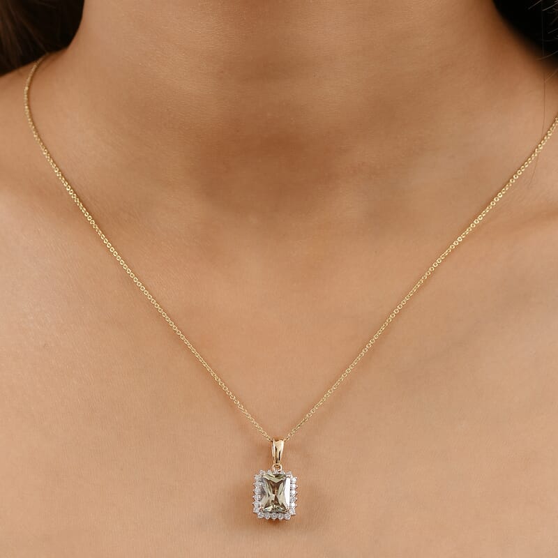 Certified & Appraised Luxoro AAA Turkizite and G-H I2 Diamond 3.15 ctw Pendant Necklace in 14K Yellow Gold 20 Inches