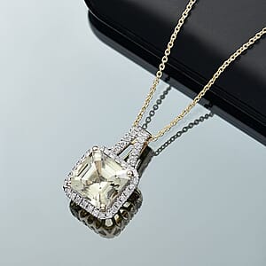 Certified Luxoro AAA Asscher Cut Turkizite, Diamond Pendant Necklace in 14K Yellow Gold 4.57 ctw (20 Inches)