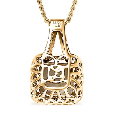 Certified and Appraised Luxoro 14K Yellow Gold AAA Asscher Cut Turkizite and Diamond G-H I2 4.60 ctw Pendant Necklace 20 Inches