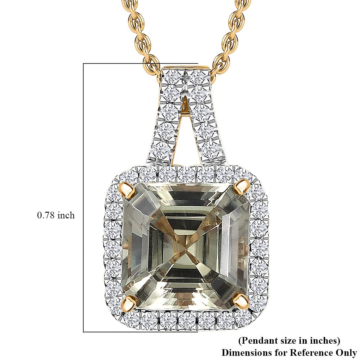 Certified & Appraised Luxoro 14K Yellow Gold AAA Asscher Cut Turkizite and Diamond G-H I2 4.60 ctw Pendant Necklace 20 Inches (Ships in 10-15 Days)