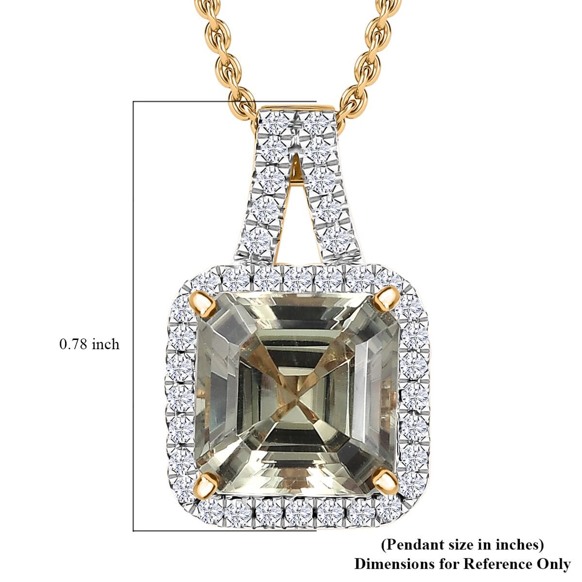 Certified & Appraised Luxoro AAA Asscher Cut Turkizite and G-H I2 Diamond 4.57 ctw Pendant Necklace in 14K Yellow Gold 20 Inches (Del. in 10-15 Days) image number 6