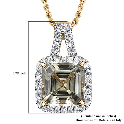 Certified and Appraised Luxoro 14K Yellow Gold AAA Asscher Cut Turkizite and Diamond G-H I2 4.60 ctw Pendant Necklace 20 Inches