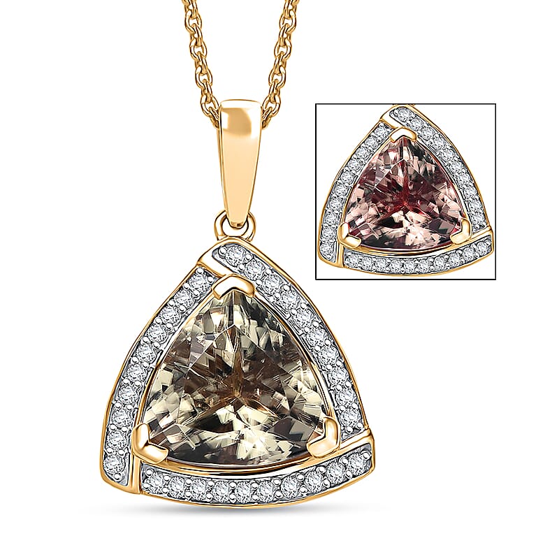 Certified & Appraised Luxoro AAA Turkizite and G-H I2 Diamond 4.21 ctw Pendant Necklace in 14K Yellow Gold 20 Inches