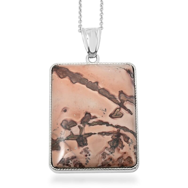 Picture Jasper 84.00 ctw Pendant Necklace in Silvertone 20 Inches