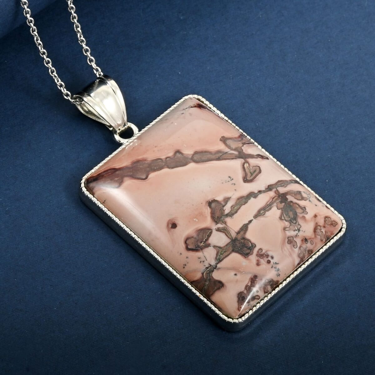 Picture Jasper 84.00 ctw Pendant Necklace in Silvertone 20 Inches image number 1
